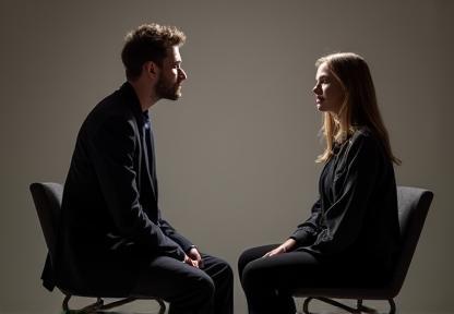 An actor practicing an audition scene while an acting coach provides feedback and direction, simulating a professional coaching session