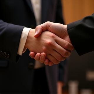 People shaking hands firmly in a professional setting, representing the importance of networking and industry connections